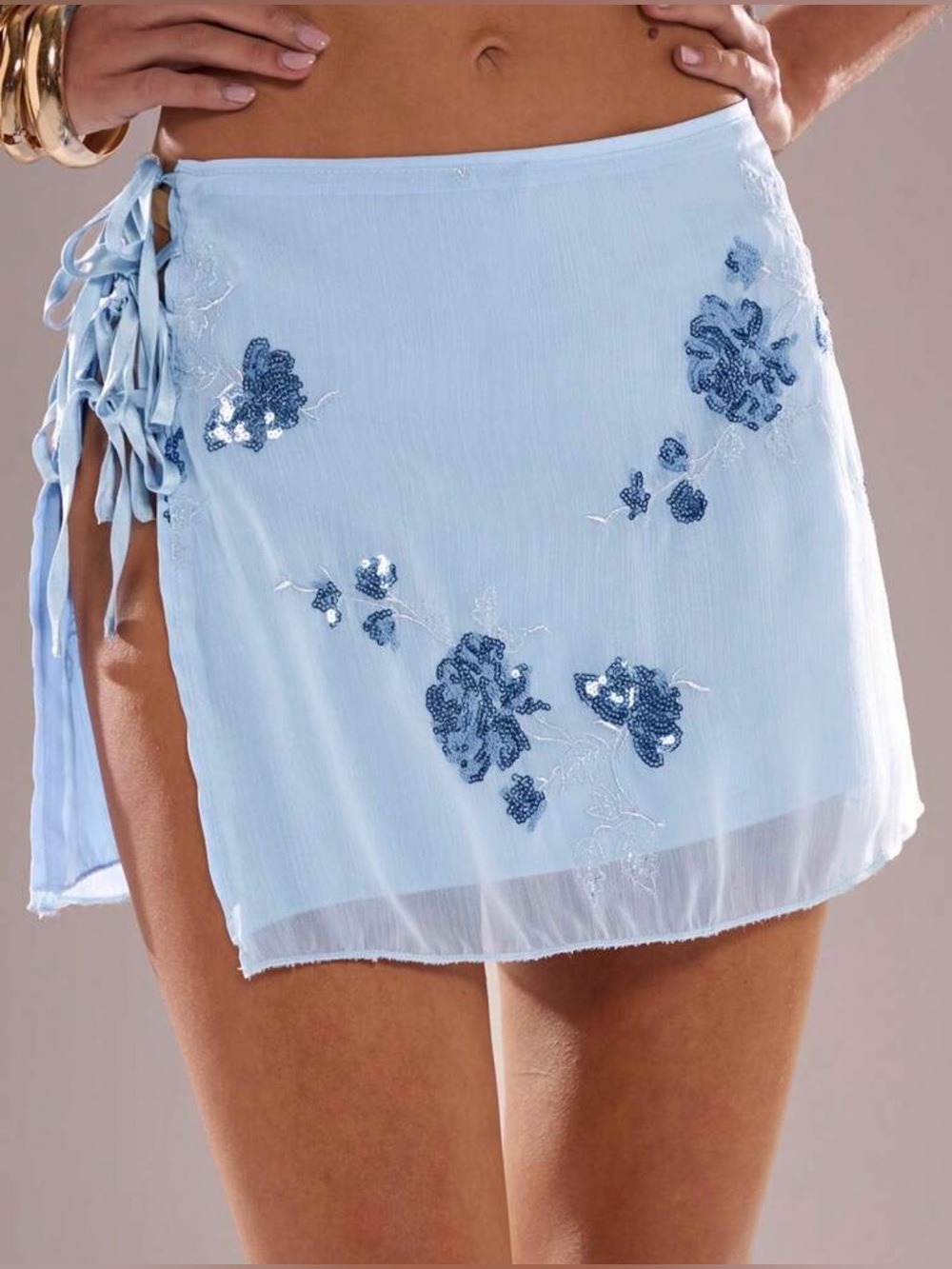 SHEIN BAE Floral Embroidery Mini Skirt